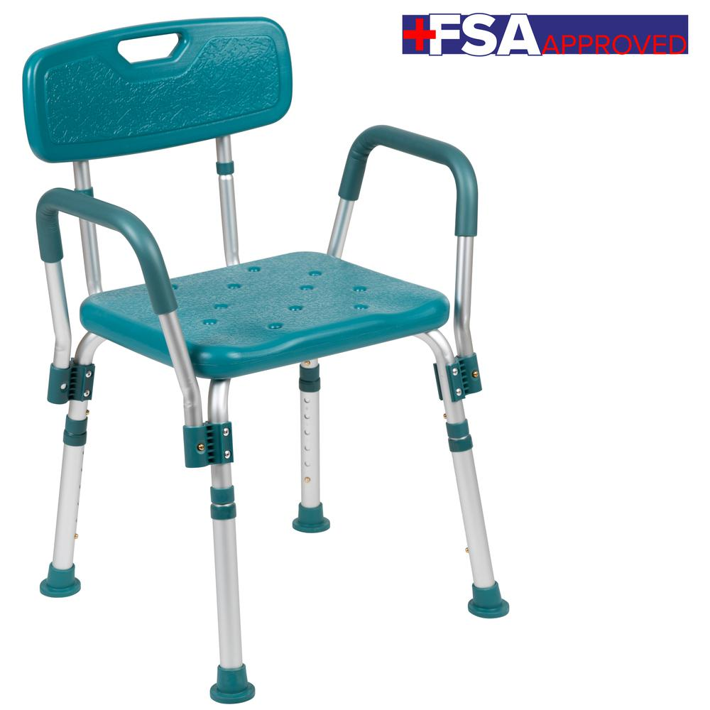 HERCULES Series 300 Lb. Capacity Adjustable Teal Bath & Shower Chair with Quick Release Back & Arms - USA Medical Supply