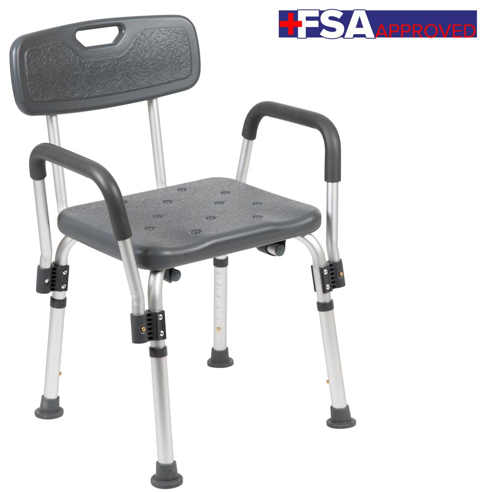 HERCULES Series 300 Lb. Capacity, Adjustable Gray Bath & Shower Chair with Depth Adjustable Back - USA Medical Supply