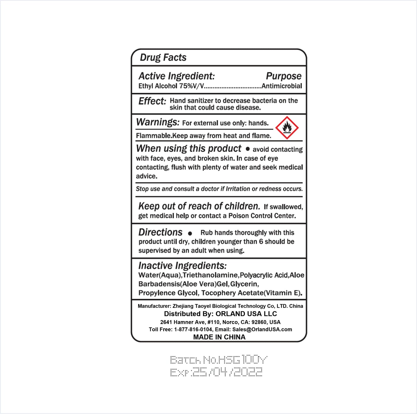 Hand Sanitizers Pack of 10 - 3.38oz. Each - USA Medical Supply