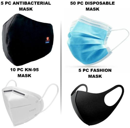 Face Mask Combo Pack - KN95 / Disposable / Antibacterial / Fashion - USA Medical Supply