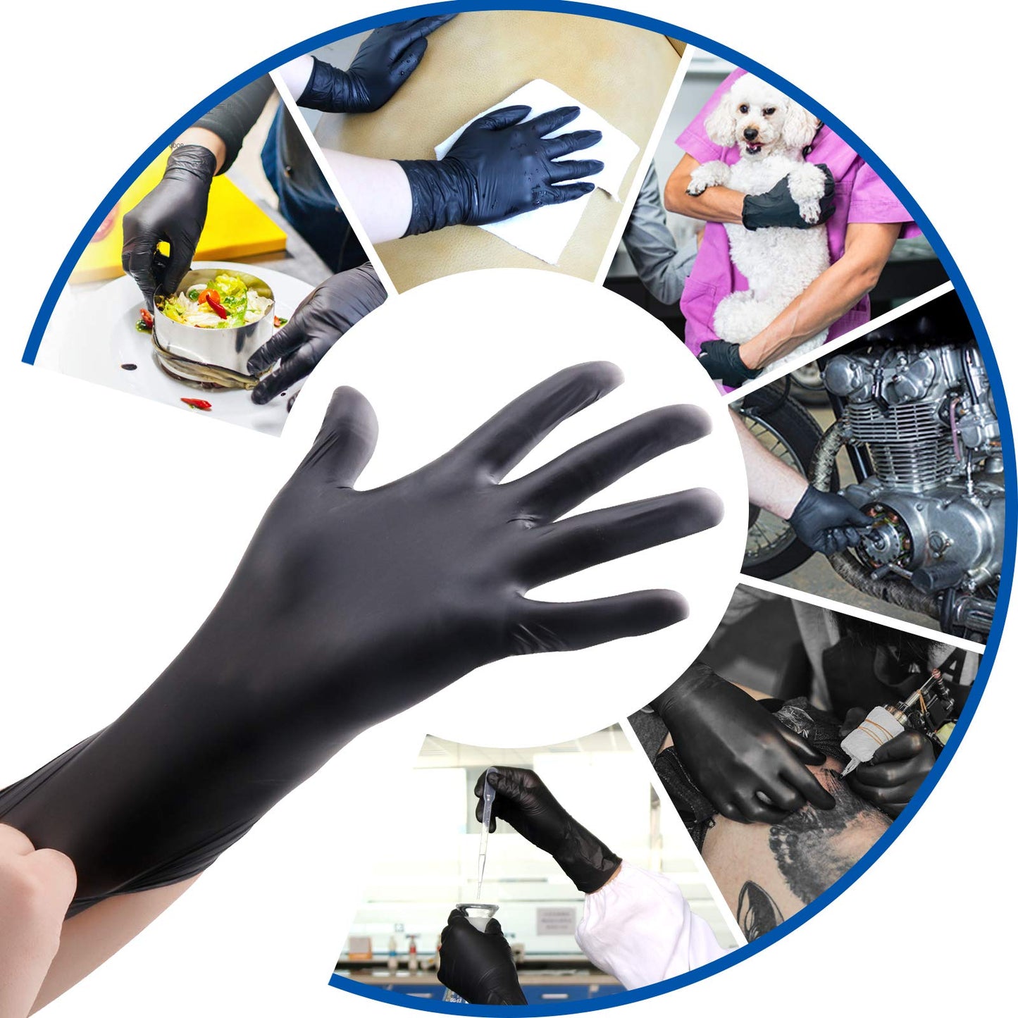 100pack/150gpowder Free Black Nitrile Gloves Kitchen Household Clean