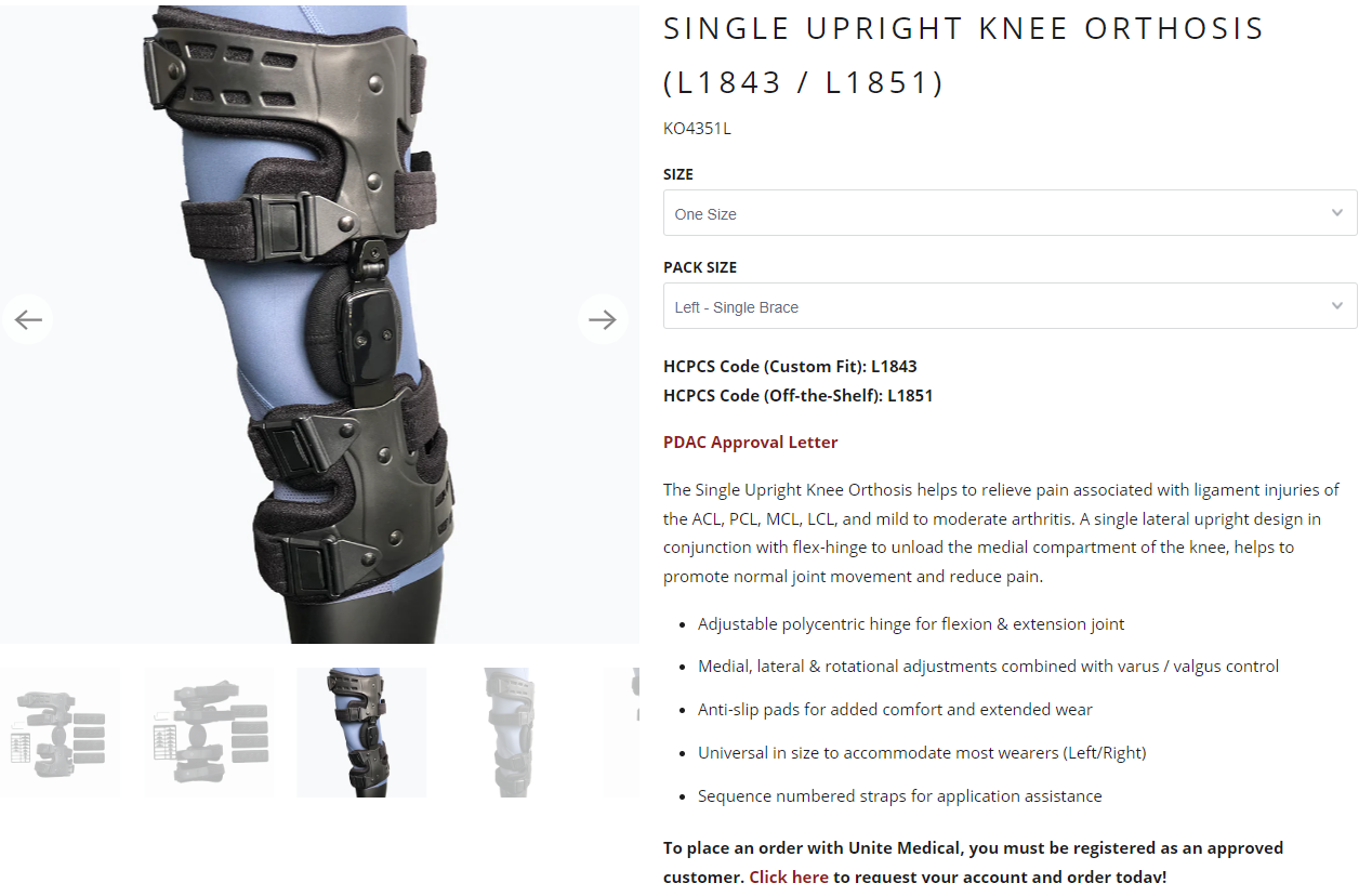 Single Upright Knee Orthosis