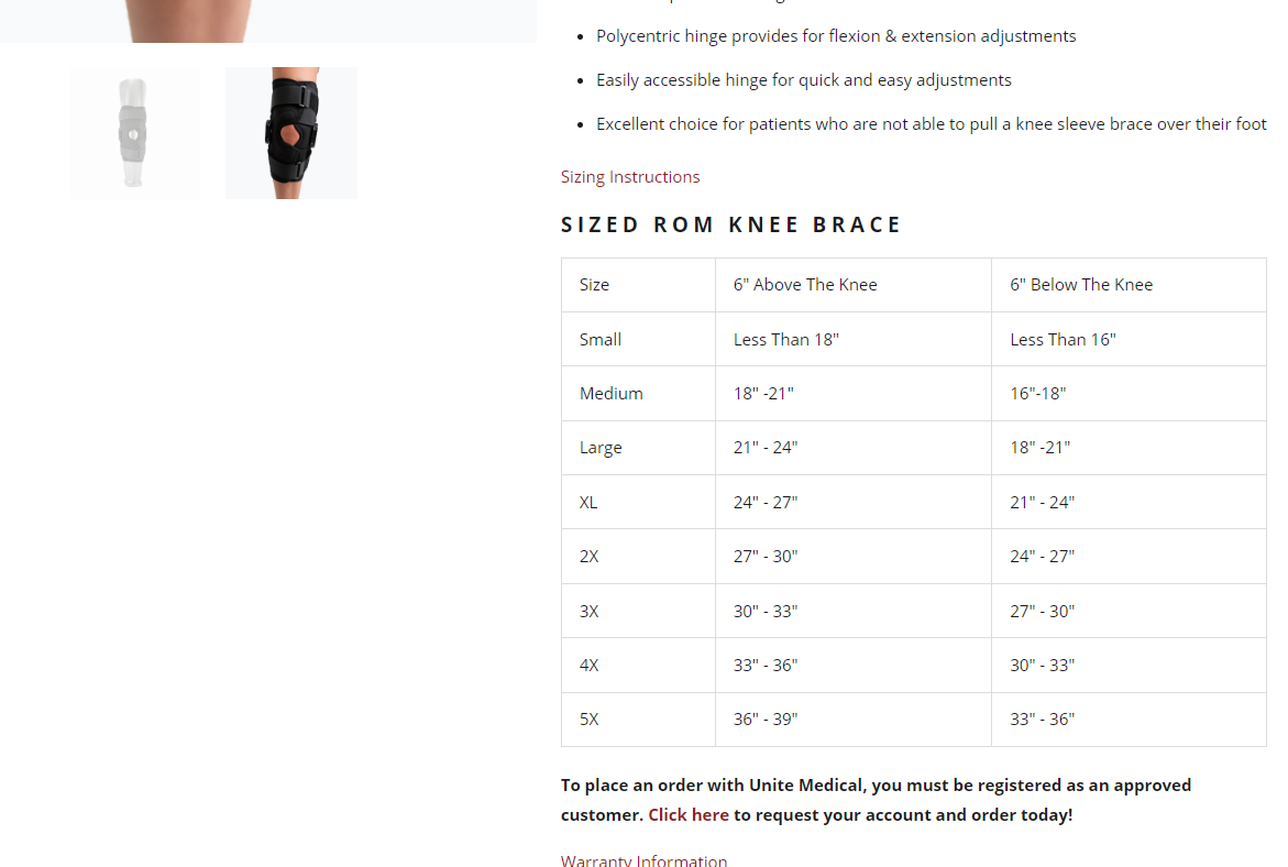 Sized ROM Knee Brace