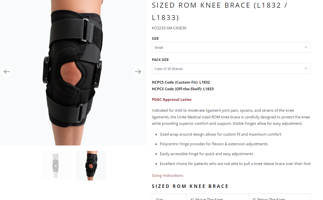 Sized ROM Knee Brace