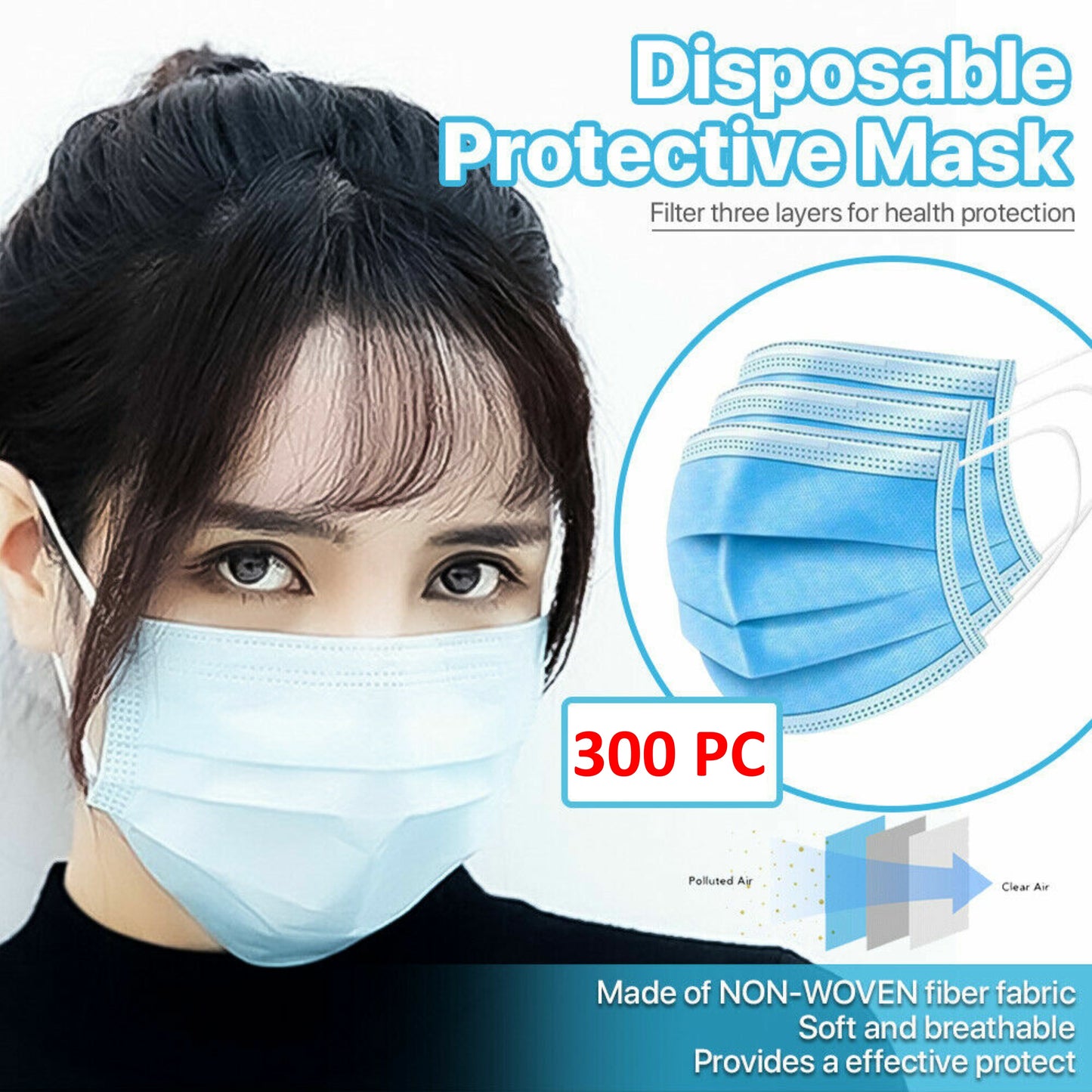 [100 PCS] 3-Ply Disposable Face Mask Non Medical Surgical Earloop