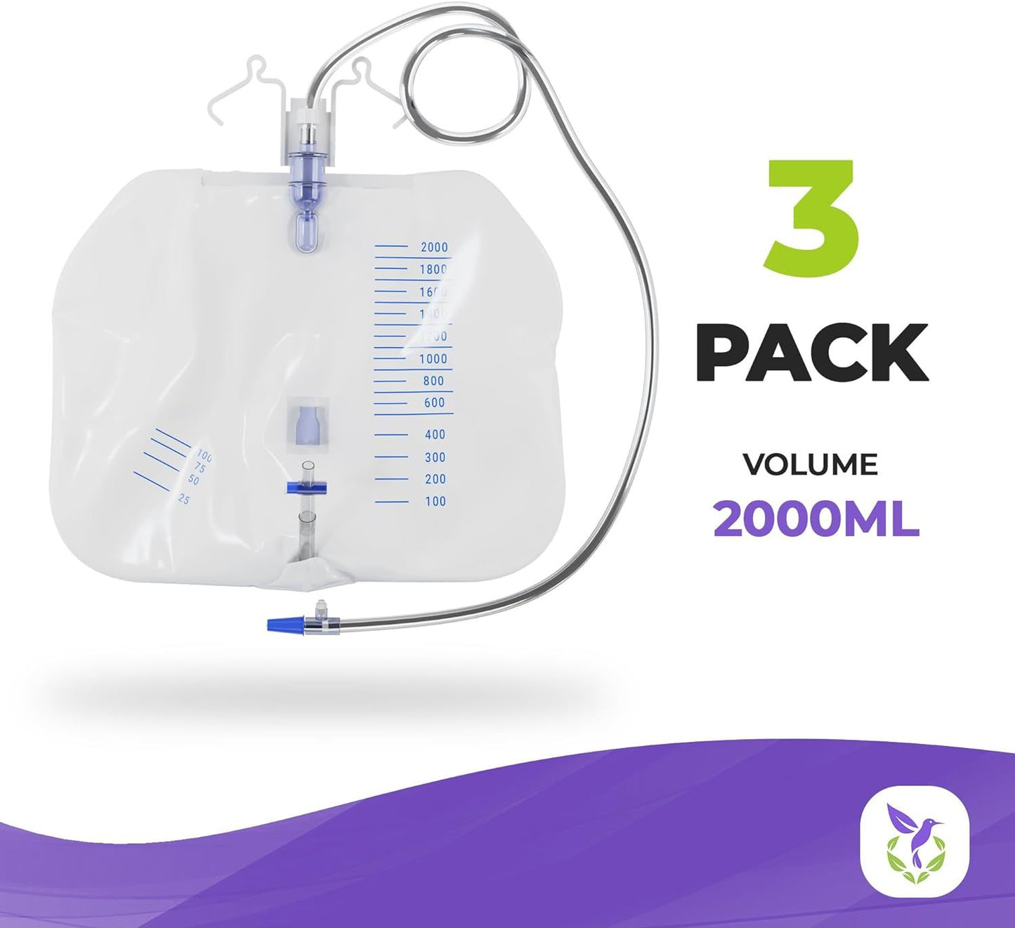Catheter Bags for Men and Women Pack of 3 Urinary Drainage Bag with Anti-Reflux Drip Chamber 2000ml Catheter Leg Bag 48" Night Drainage Bags