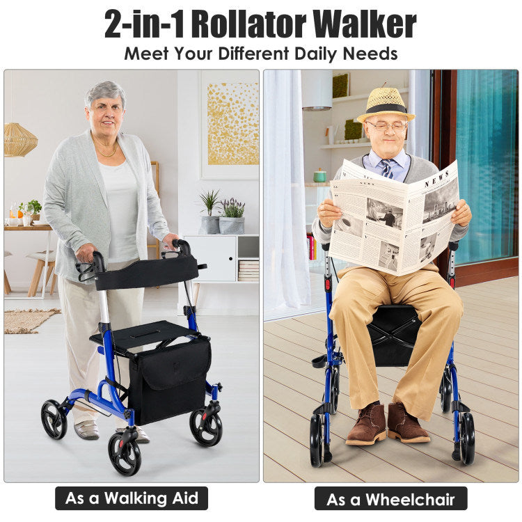 2 In 1 Folding Aluminum Seniors With Seat Rollator Walker