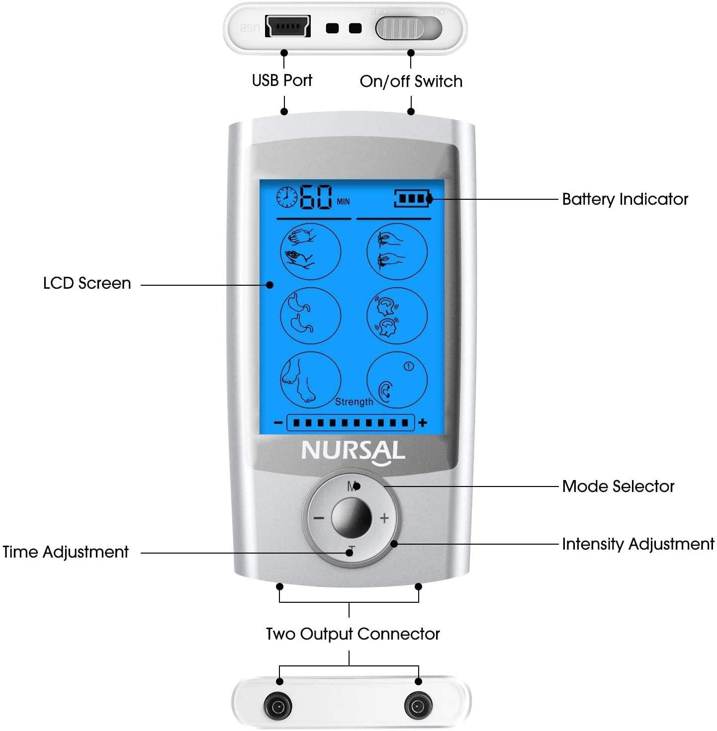 NURSAL EMS TENS Unit Muscle Stimulator, 24 Modes Rechargeable Electric