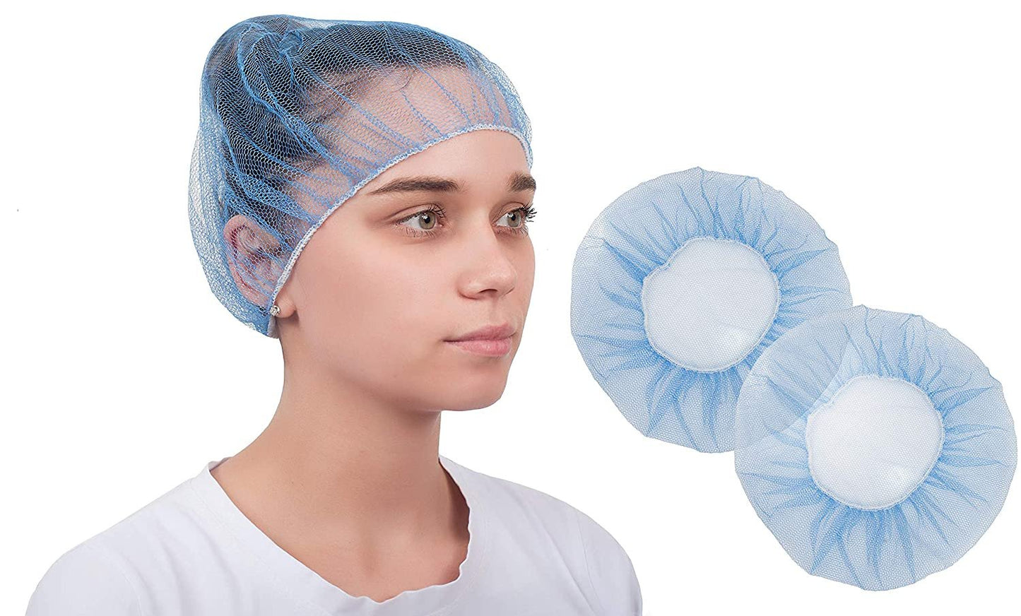 1000 Pack Blue Nylon Hairnets 21” size. Disposable blue hairnets.