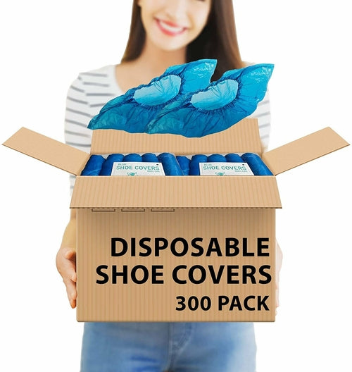 300 Pack of Disposable Shoe Covers 16 x 4.5 x 6 Size. Blue Shoe