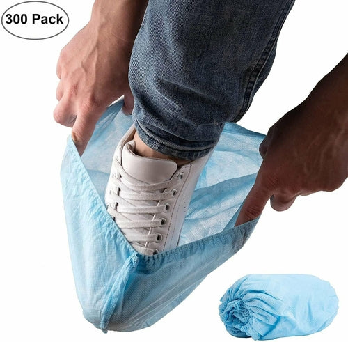 300 Pack of Disposable Shoe Covers. Blue Shoe Protectors Industrial