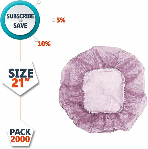 Disposable PP Caps 21". Pack of 2000 Pink Polypropylene Hair Caps.