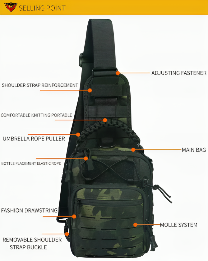 OEM Tactical Chest Bag 600D Polyester Waterproof Shoulder Strap