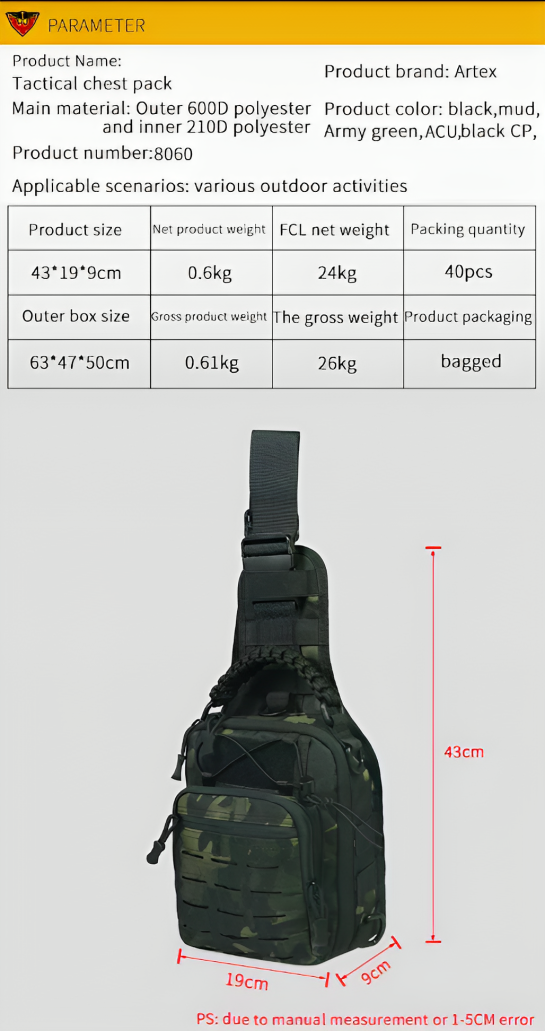 OEM Tactical Chest Bag | 600D Polyester Waterproof Shoulder Strap Tactical Bag