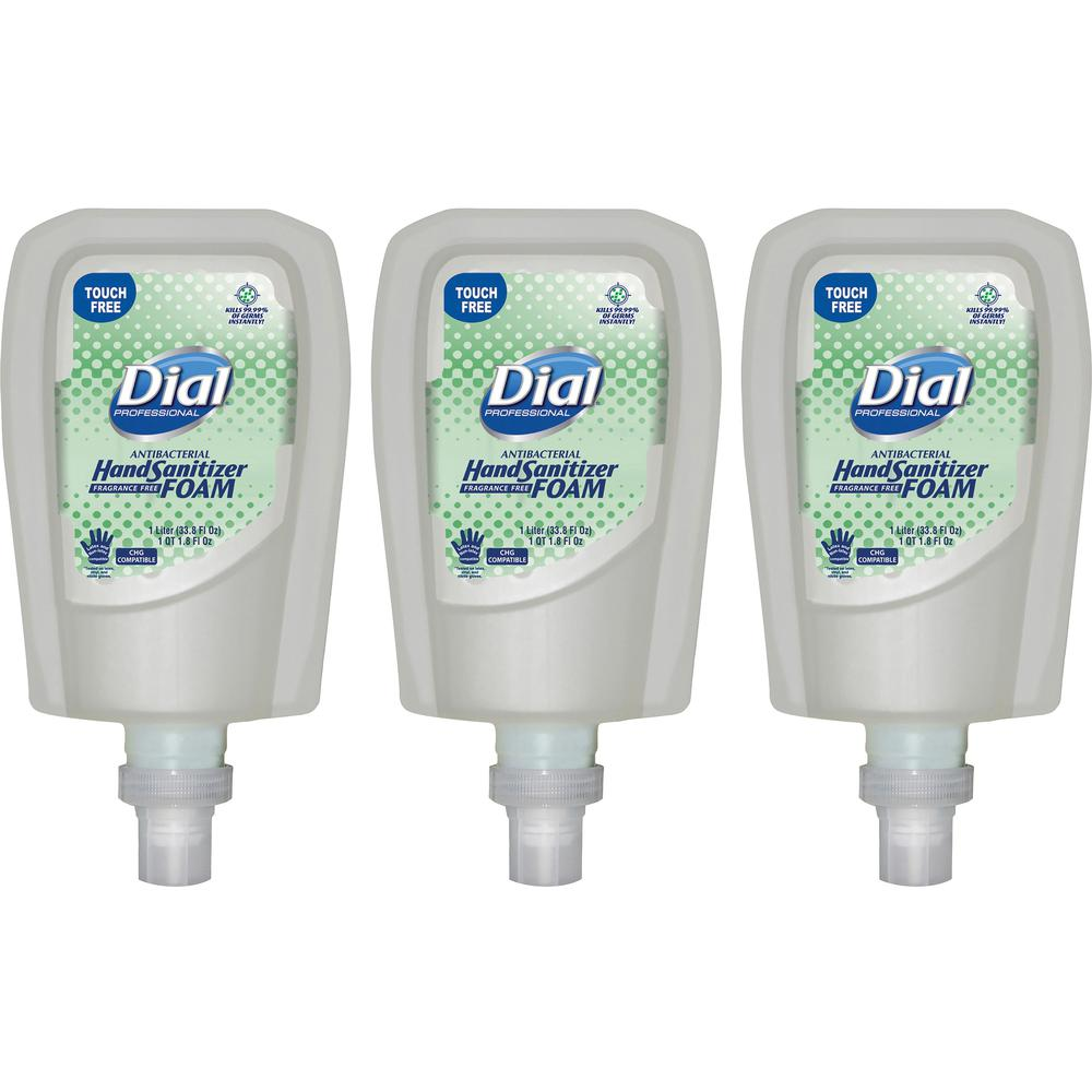 Dial Hand Sanitizer Foam Refill - 33.8 fl oz (1000 mL) - Touchless Dispenser - Kill Germs - Hand - Clear - Non-drying, Dye-free - 3 / Carton - USA Medical Supply