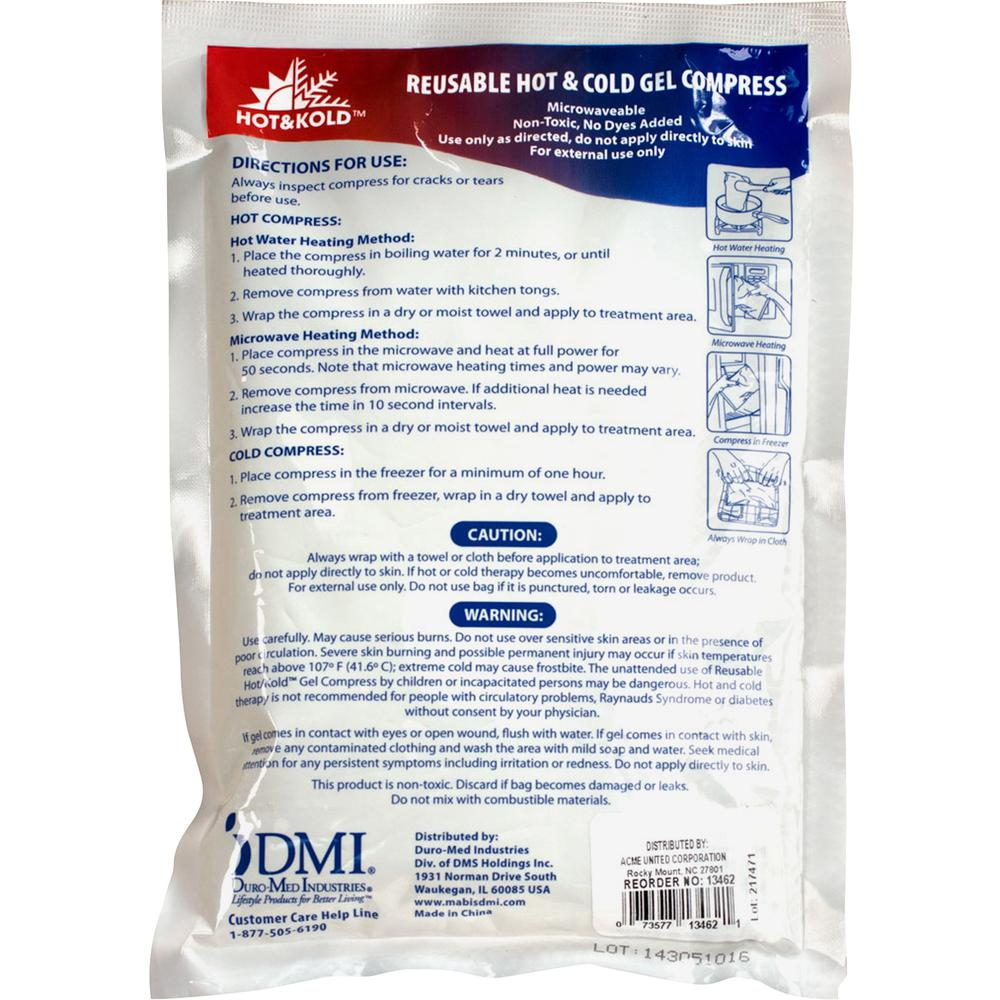 First Aid Only Reusable Hot/Cold Gel Pack - 1" Height x 9" Width x 6" Depth - 1 / Each - USA Medical Supply