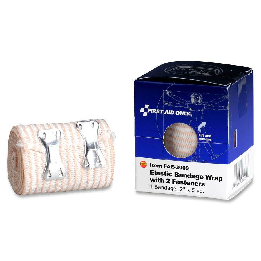 First Aid Only 2-Fastener Elastic Bandage Wrap - 2" x 15 ft - 1/Box - Tan - USA Medical Supply