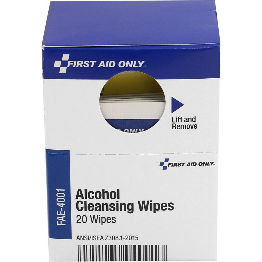 First Aid Only Alcohol Cleansing Pads - 20 x Piece(s) - 20 / Box - White - USA Medical Supply