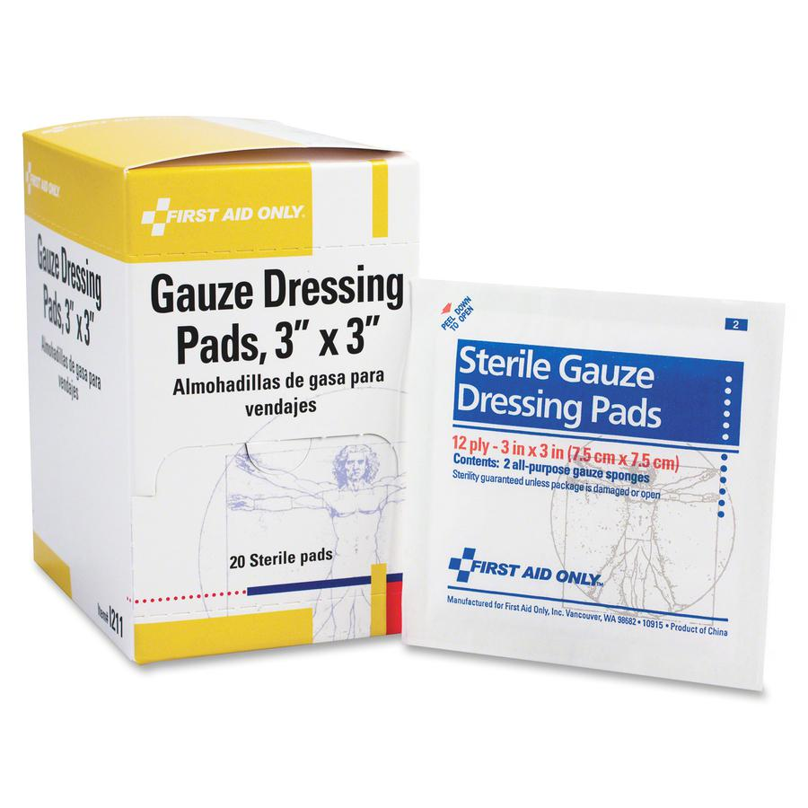 First Aid Only 3"x3" Gauze Pads Dispenser Box - 3" x 3" - 20/Box - USA Medical Supply