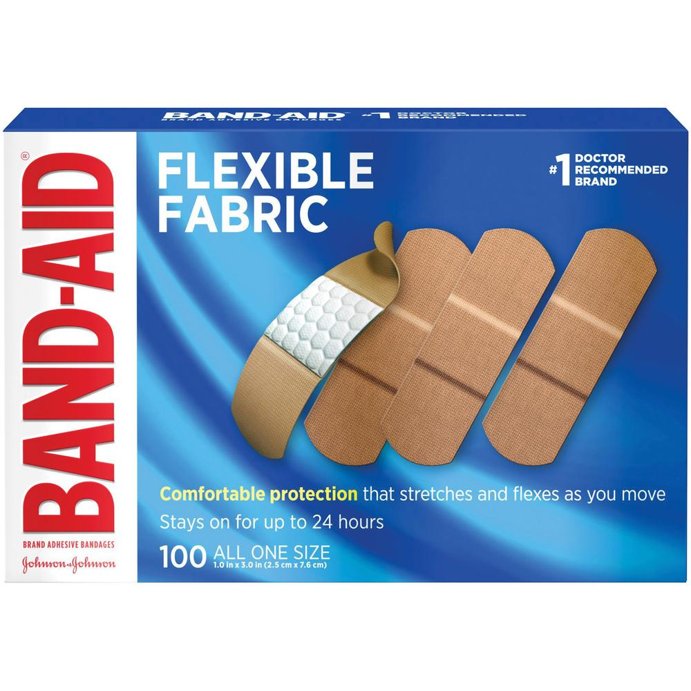 Band-Aid Flexible Fabric Adhesive Bandages - 1" - 1200/Carton - 100 Per Box - Beige - Fabric - USA Medical Supply
