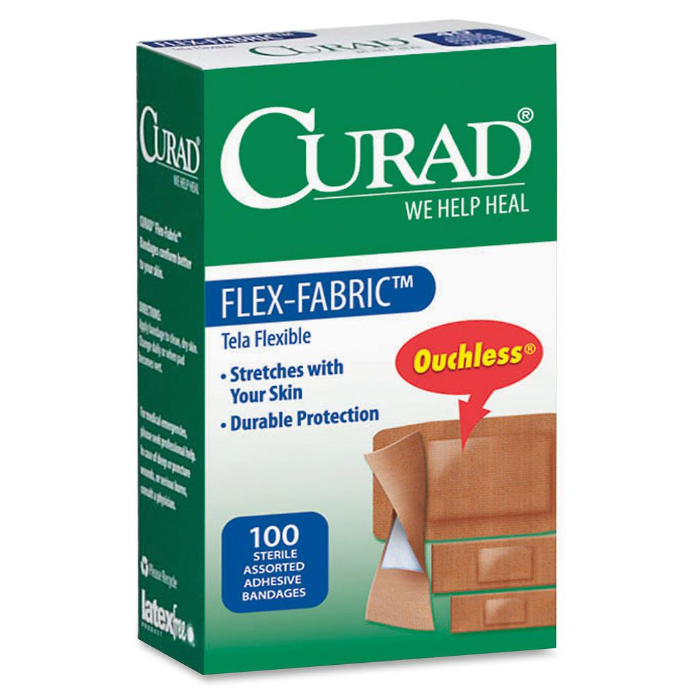 Curad Flex-Fabric Bandages - 100/Box - Tan - Fabric - USA Medical Supply