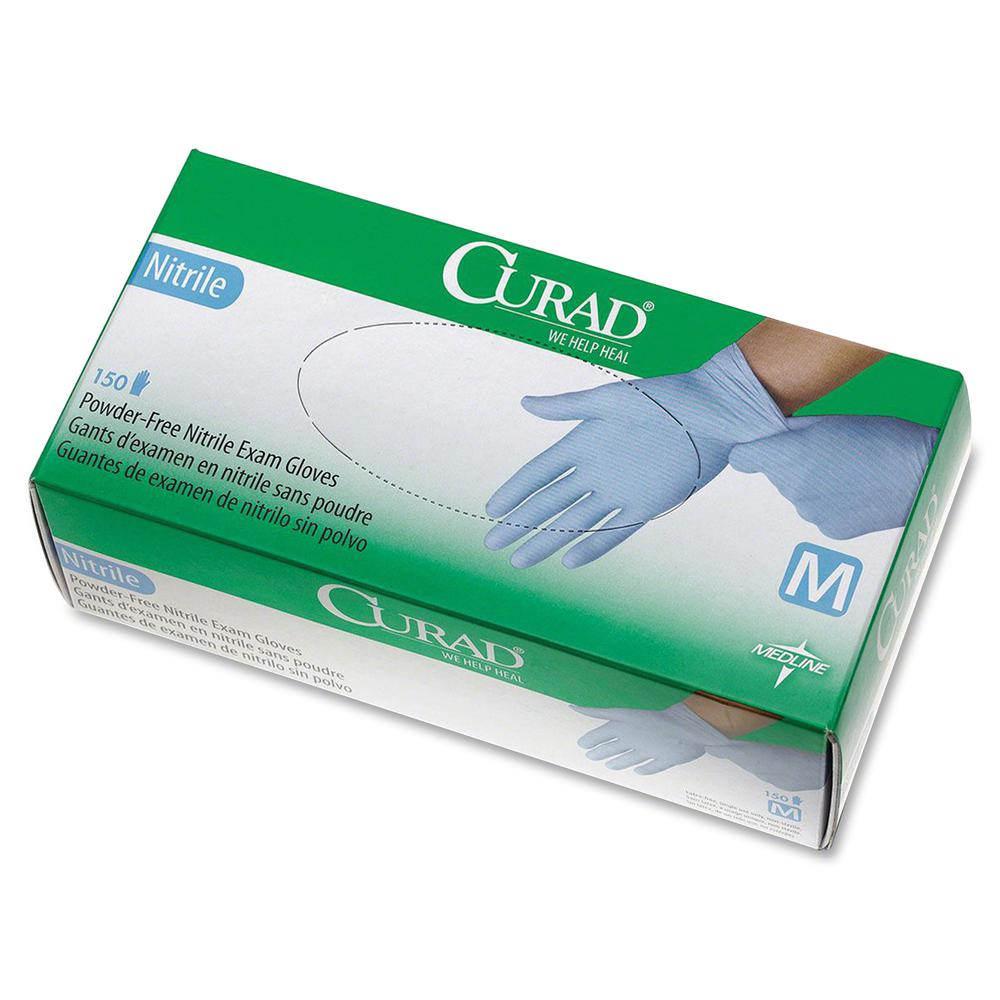 Curad Powder-free Nitrile Disposable Exam Gloves - Medium Size - Full-Textured Design - Nitrile - Blue - Powder-free, Disposable, Latex-free, Beaded Cuff, Non-sterile, Chemical Resistant - For Medical - USA Medical Supply