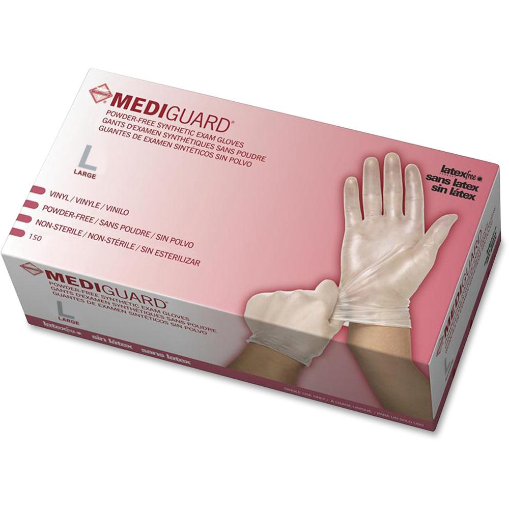 Medline MediGuard Vinyl Non-sterile Exam Gloves - Large Size - Clear - Powder-free, Ambidextrous, Latex-free, Durable, Beaded Cuff - For Multipurpose, Laboratory Application - 150 / Box - USA Medical Supply