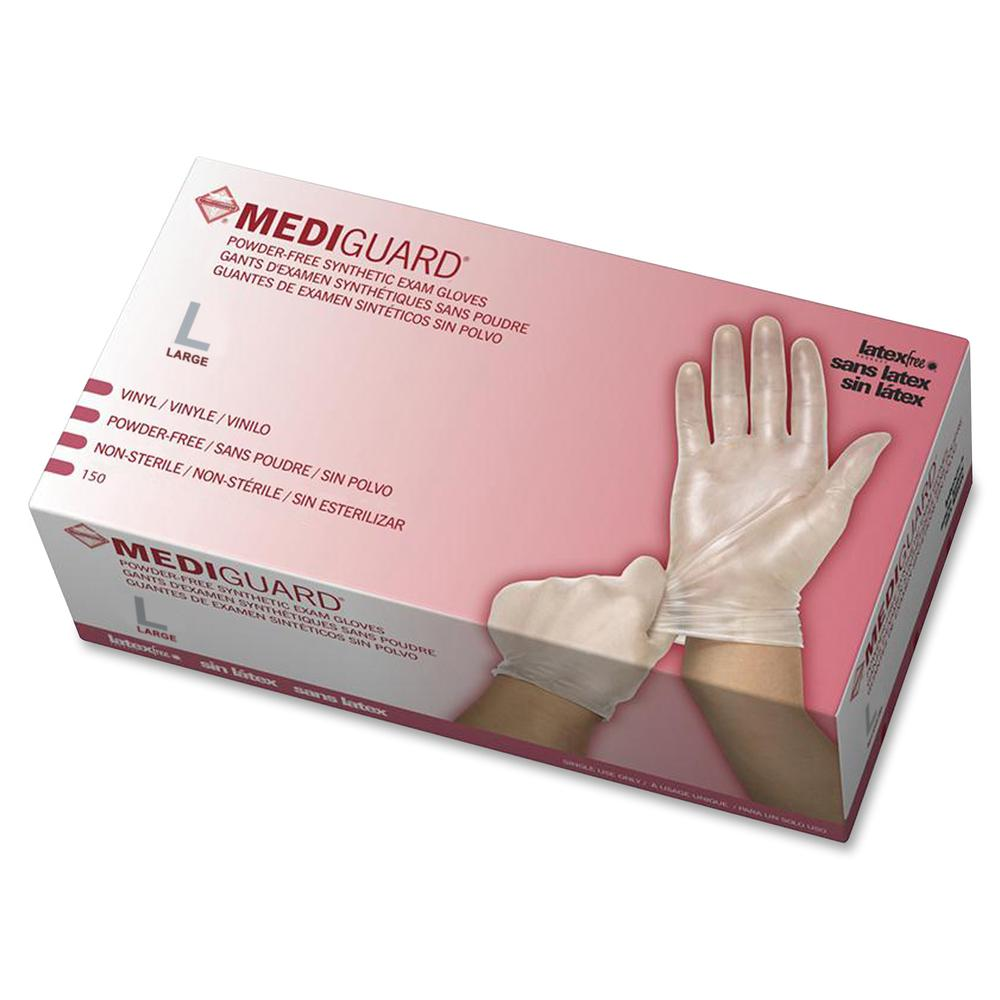 Medline MediGuard Vinyl Non-sterile Exam Gloves - Large Size - Clear - Powder-free, Ambidextrous, Latex-free, Durable, Beaded Cuff - For Multipurpose, Laboratory Application - 150 / Box - USA Medical Supply