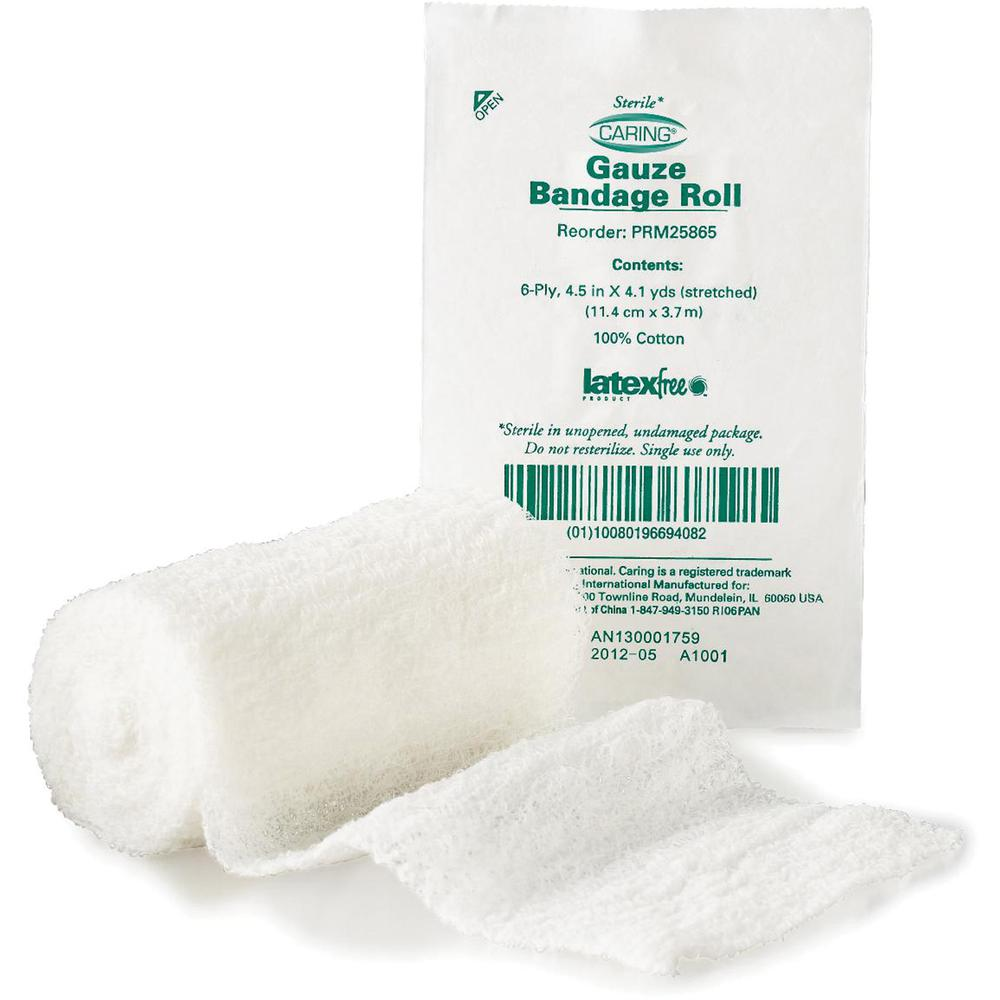 Medline Sterile Gauze Bandage Roll - 6 Ply - 4.50" x 12.30 ft - 100/Box - White - USA Medical Supply