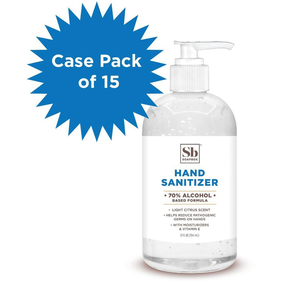 Soapbox Hand Sanitizer - 12 fl oz (354.9 mL) - Pump Bottle Dispenser - Kill Germs - Hand - Clear - 15 / Carton - USA Medical Supply