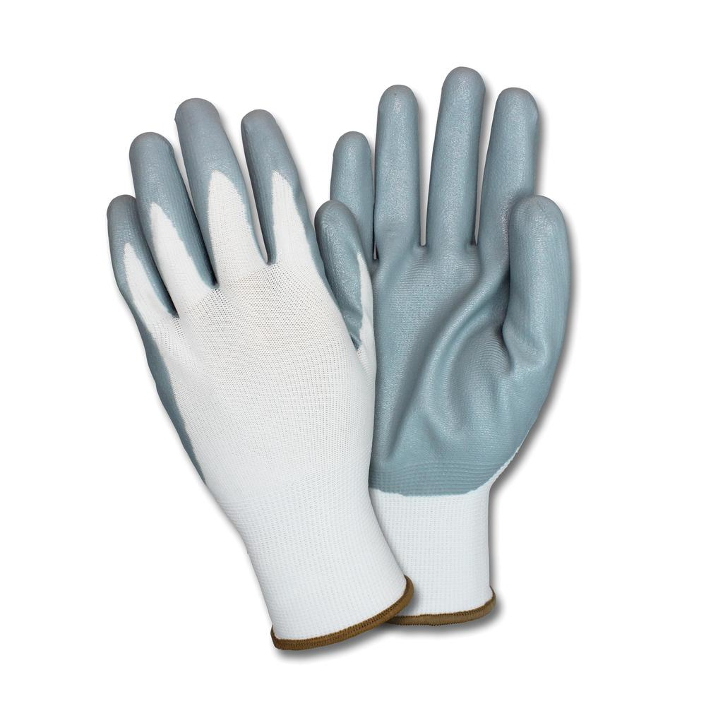 Safety Zone Nitrile Coated Knit Gloves - Nitrile Coating - Medium Size - Gray, White - Knitted, Durable, Flexible, Comfortable, Breathable - For Industrial - 1 Dozen - USA Medical Supply