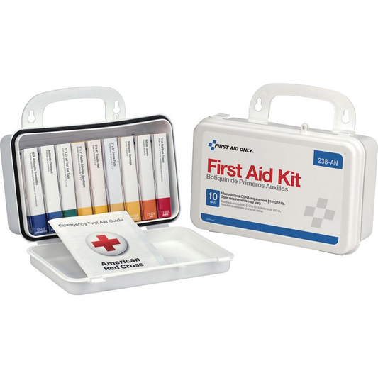 First Aid Only ANSI 10-unit First Aid Kit - 64 x Piece(s) - 4.6" Height x 7.7" Width x 2.4" Depth Length - Plastic Case - 1 Each - White - USA Medical Supply