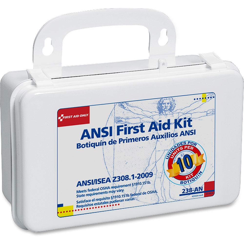 First Aid Only ANSI 10-unit First Aid Kit - 64 x Piece(s) - 4.6" Height x 7.7" Width x 2.4" Depth Length - Plastic Case - 1 Each - White - USA Medical Supply