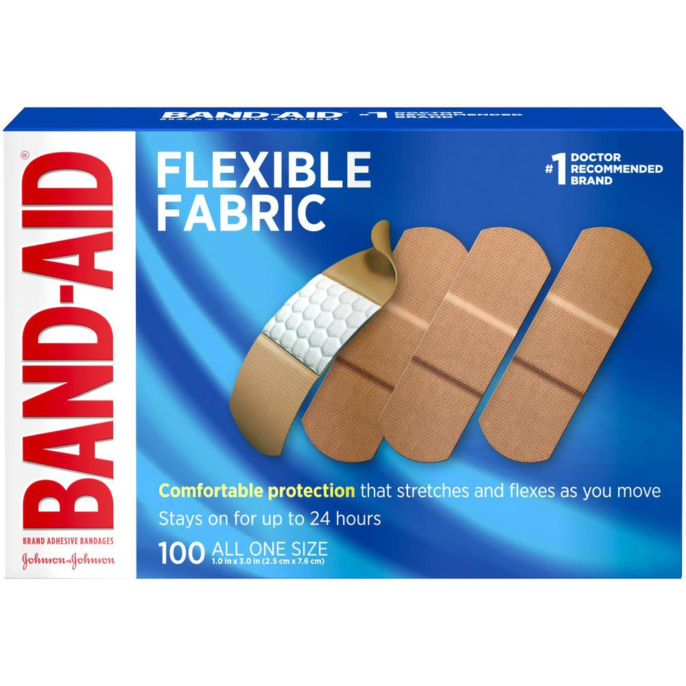 Band Aid Flexible Fabric Adhesive Bandages - 1" - 100/Box - Beige - Fabric - USA Medical Supply