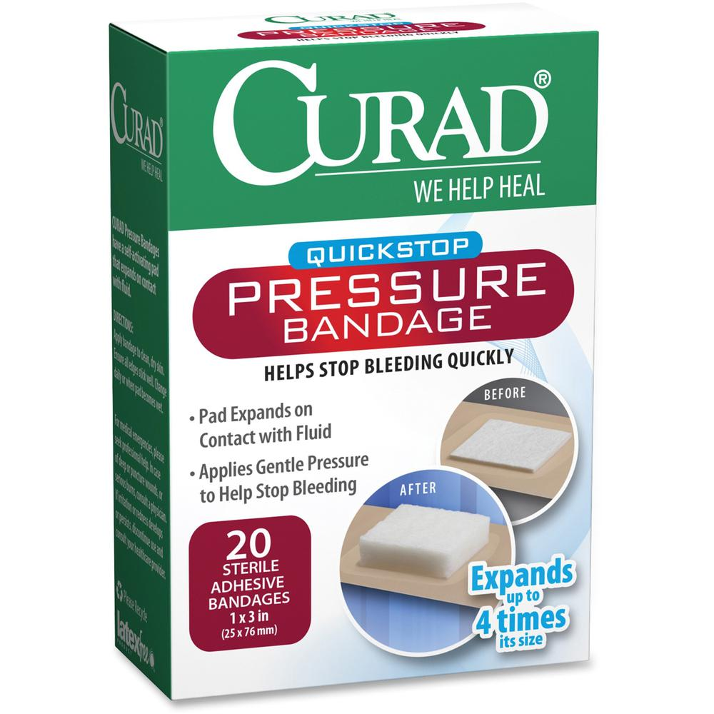 Curad Pressure Adhesive Bandage - 1" x 2.75" - 100/Box - Green - USA Medical Supply