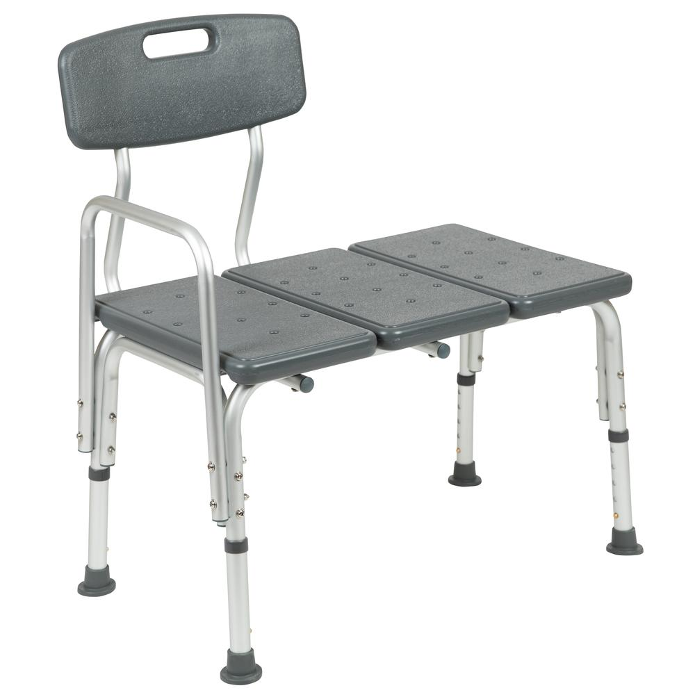 HERCULES Series 300 Lb. Capacity Adjustable Gray Bath & Shower Transfer Bench with Back and Side Arm - USA Medical Supply