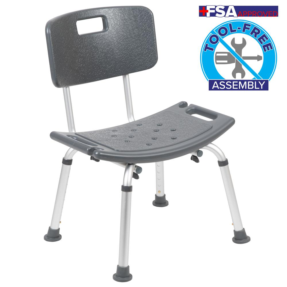 HERCULES Series Tool-Free and Quick Assembly, 300 Lb. Capacity, Adjustable Gray Bath & Shower Chair with Back - USA Medical Supply