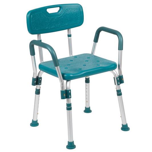 HERCULES Series 300 Lb. Capacity Adjustable Teal Bath & Shower Chair with Quick Release Back & Arms - USA Medical Supply