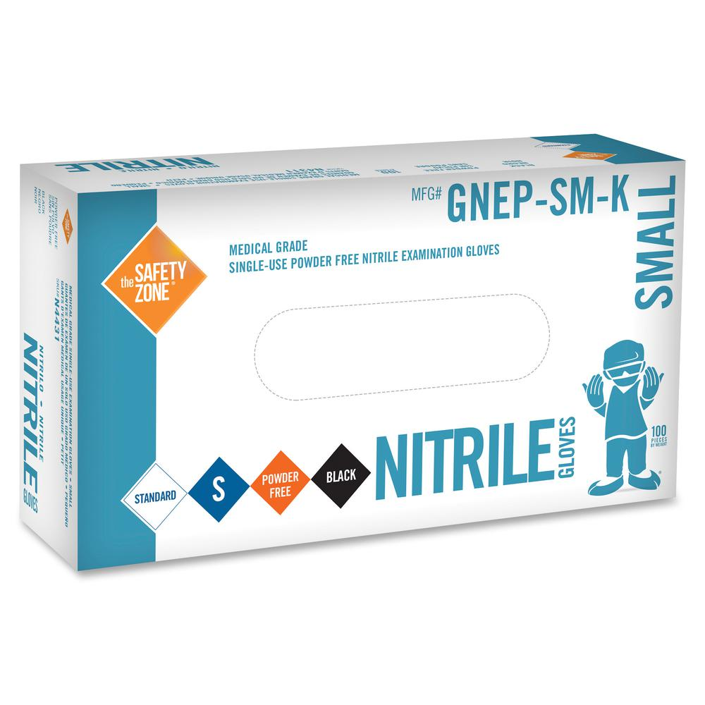 Safety Zone Medical Nitrile Exam Gloves - Small Size - Black - Powder-free, Comfortable, Allergen-free, Silicone-free, Latex-free, Textured, Ambidextrous, Chemical Resistant - For Cleaning, Dishwashin - USA Medical Supply