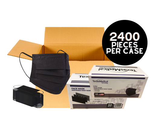 3PLY Mask Black - 2400 PCS at $2.50/ Box - (50Pcs/Box - 48 Boxes/Case) - USA Medical Supply