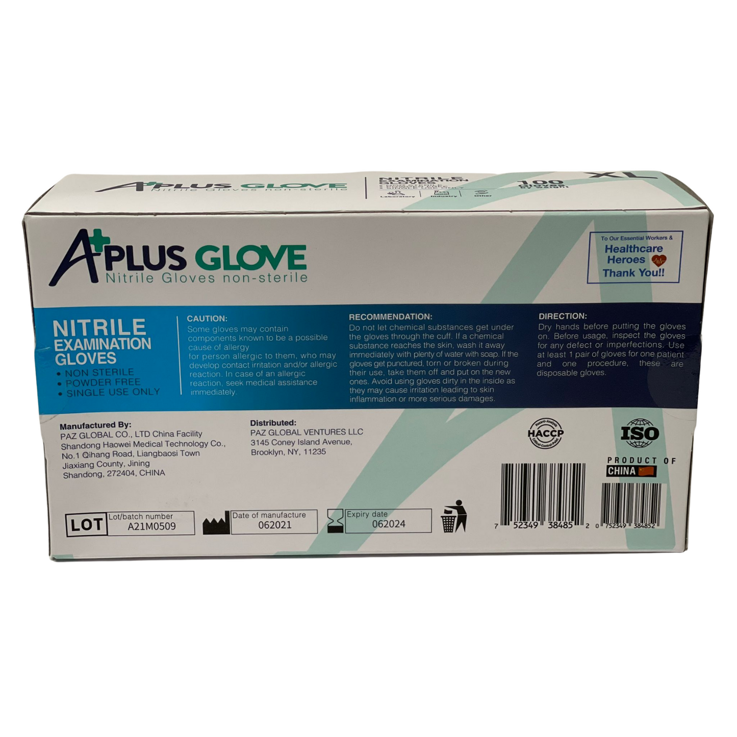 "A+ Plus" Nitrile Gloves -1 Box - 100 PCS (19.99$/Box of 100pcs-100% Pure Nitrile Patient Examination Gloves/ FDA 510(K), 4Mil Non-Blend) - USA Medical Supply