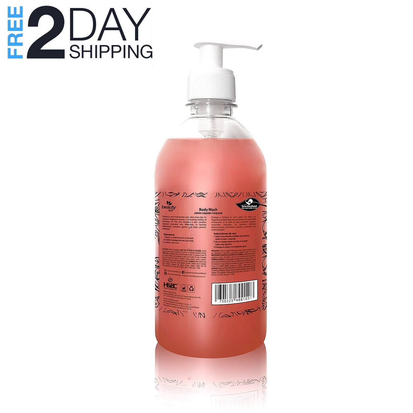 (2 Pack) Beauty Soft Body Wash with Pump Antibacterial Moisturizing, - USA Medical Supply