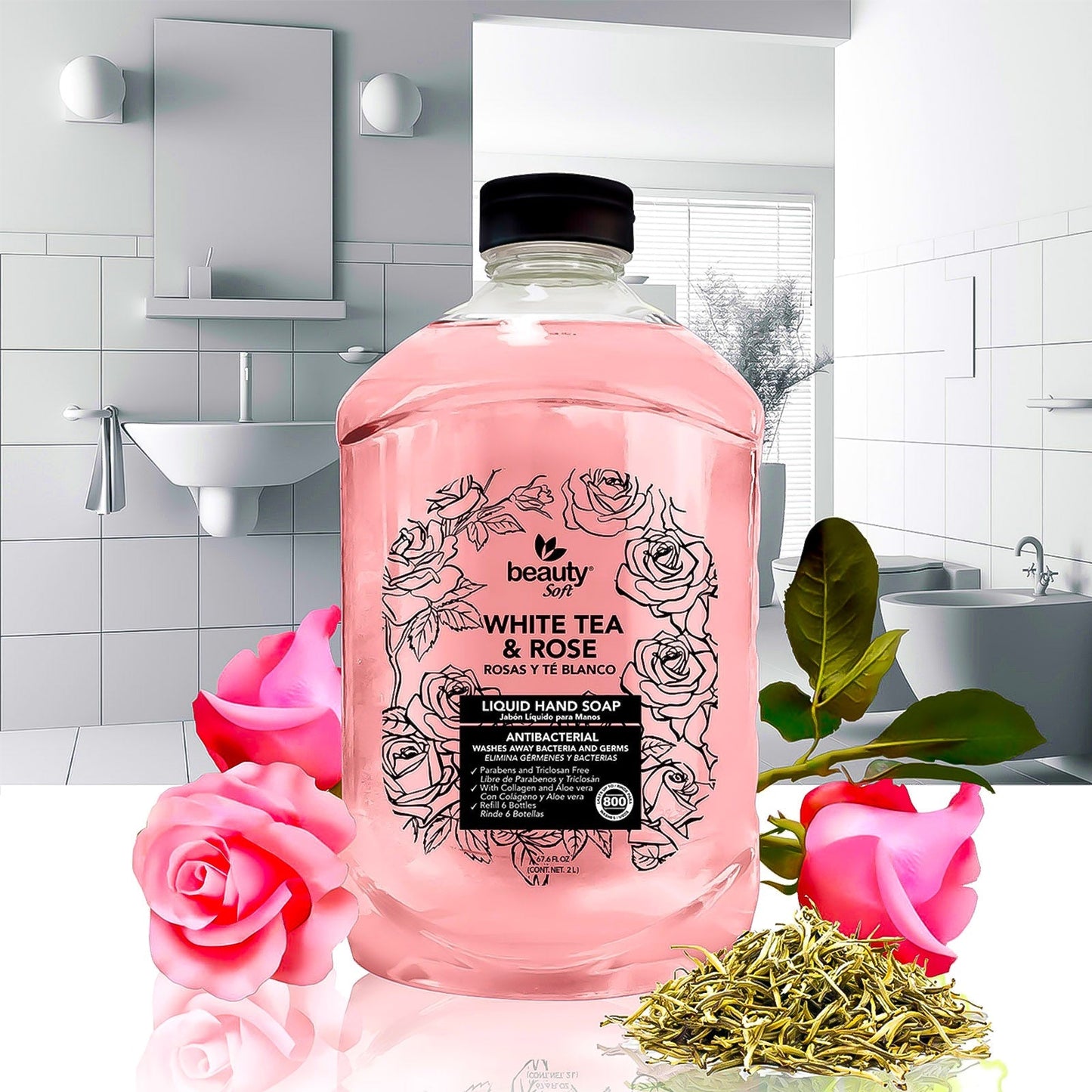 (Pack 4) Superpharma Liquid Hand Soap Refill, Tea & Roses, 256 oz - USA Medical Supply