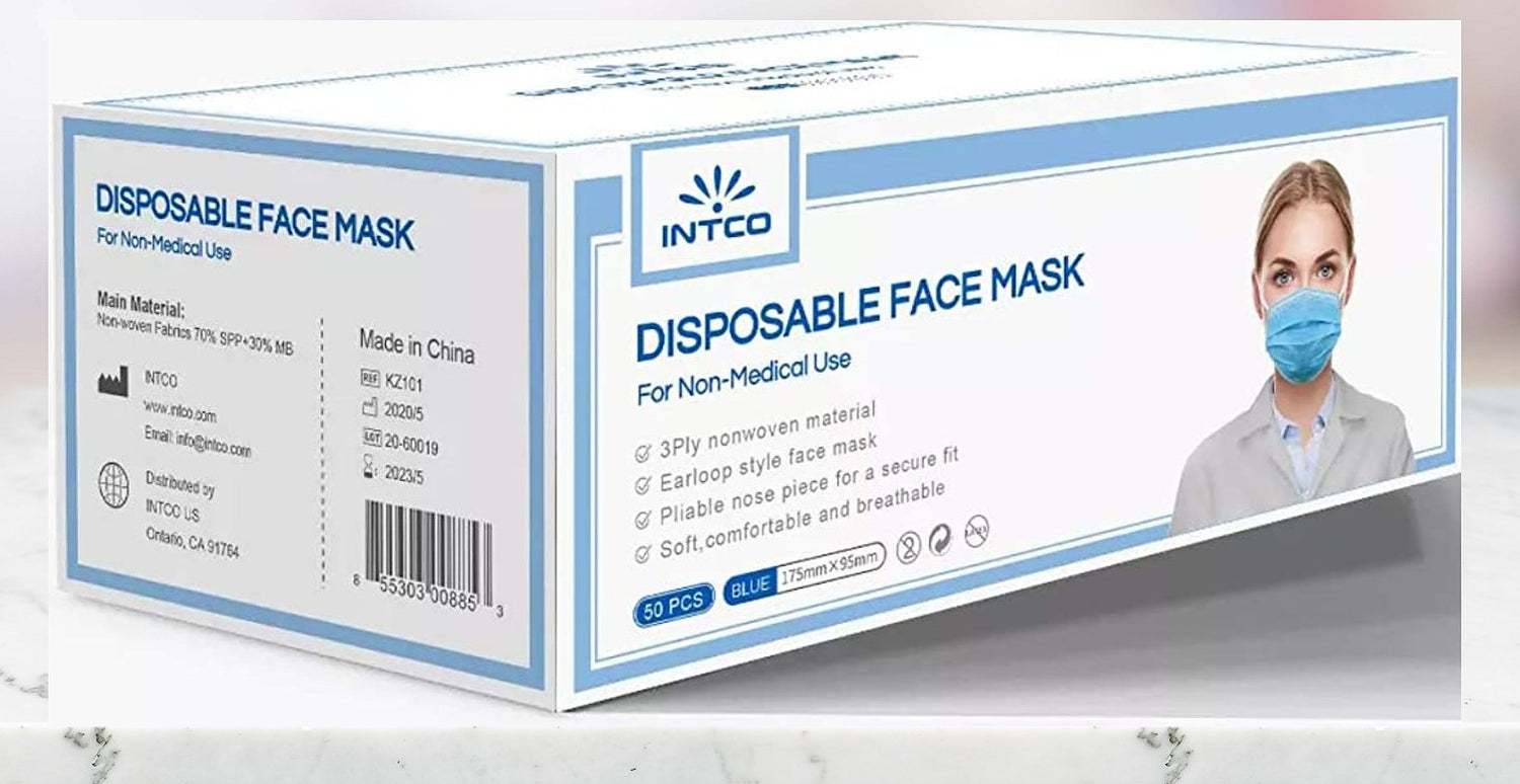 Intco Medical Procedure Face Mask with Earloops, Blue, Box of 50 - USA Medical Supply
