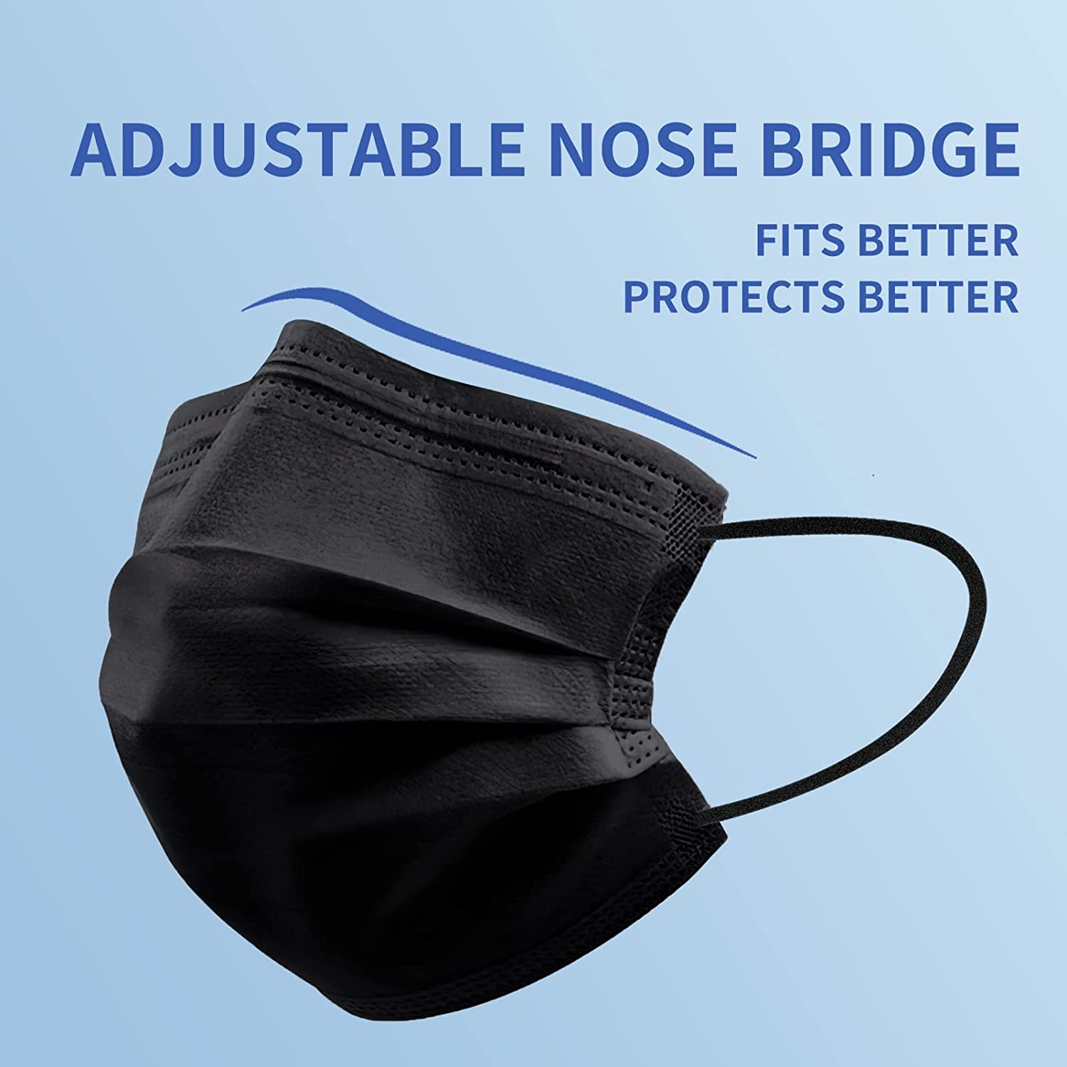 INTCO 50 PCS Black Disposable Face Masks, Breathable 3-Ply - USA Medical Supply