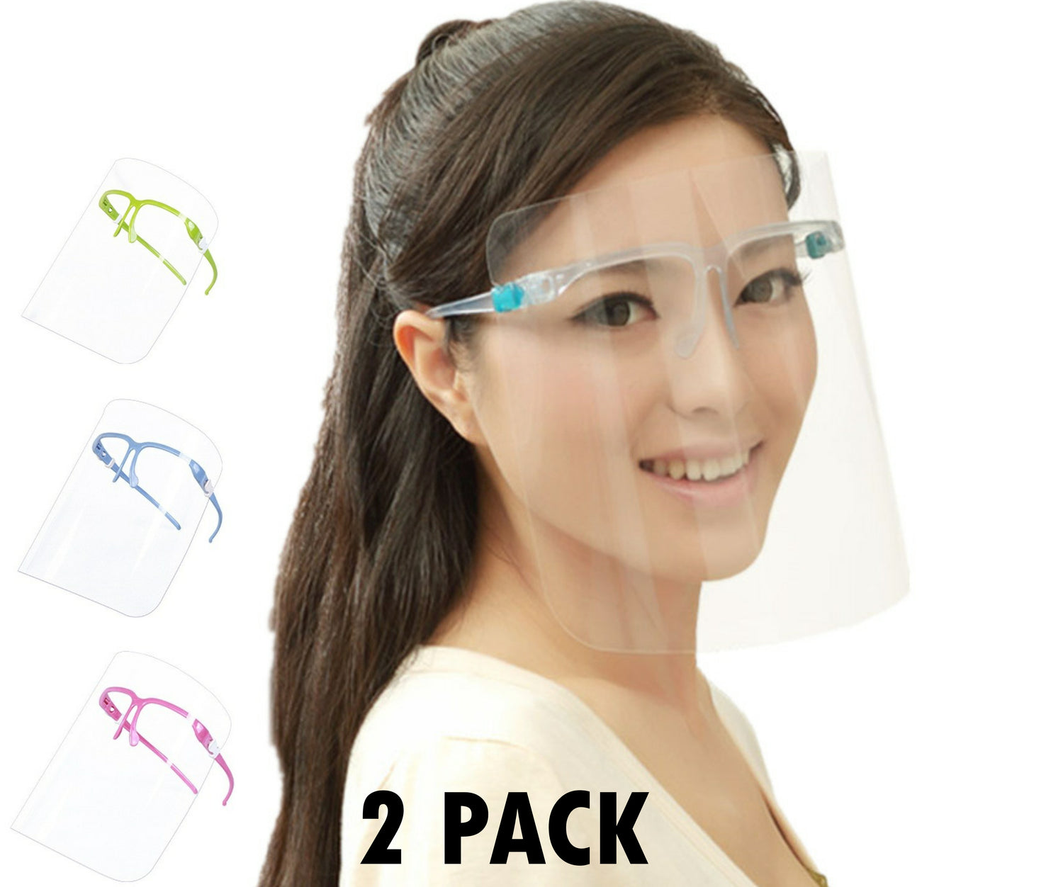 Face Shield Guard Mask Safety Protection With Glasses -2 Pack - USA Medical Supply