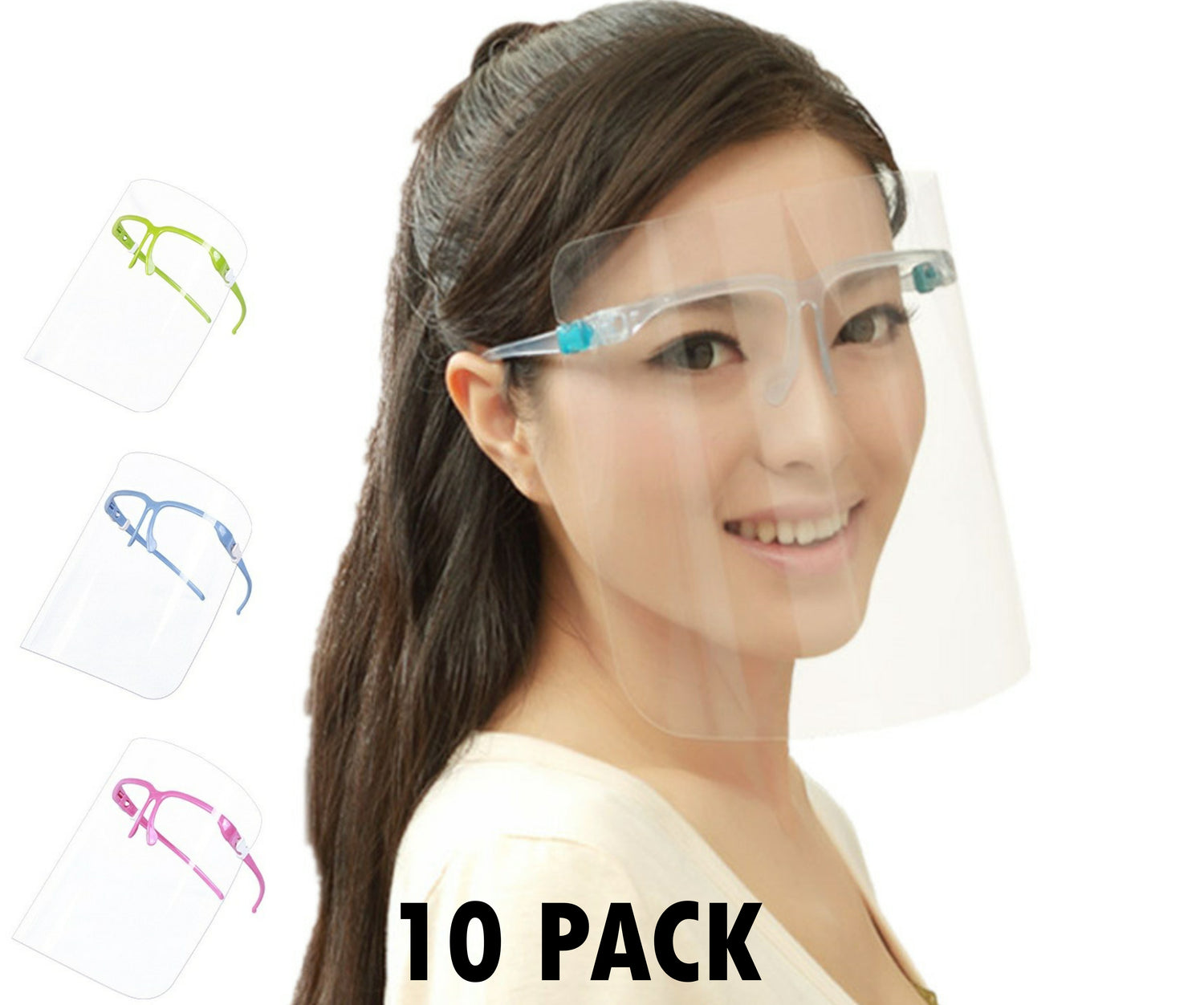 Face Shield Guard Mask Safety Protection With Glasses -10 Pack - USA Medical Supply